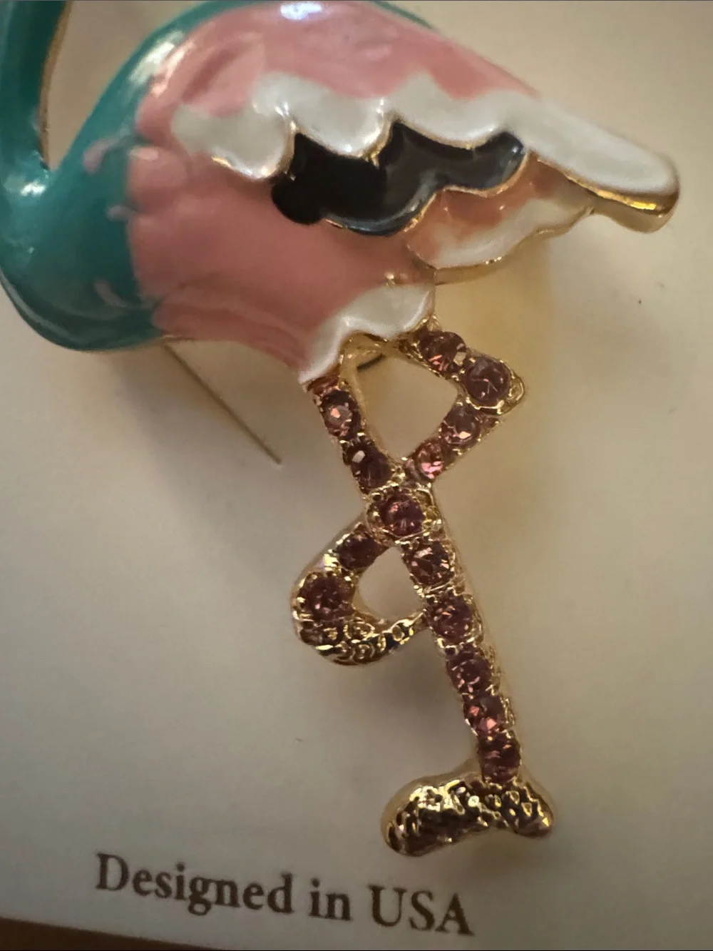 Gold-Dipped Pink & Teal Flamingo Brooch